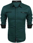 COOFANDY Herren Langarmhemd Slim Fit Freizeit Kentkragen Hemd Grün