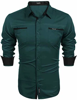 COOFANDY Herren Langarmhemd Slim Fit Freizeit Kentkragen Hemd Grün