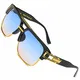 SHEEN KELLY Große Retro Sonnenbrille Square Brille Herren Damen Spiegel Linsen Luxus Eyewear Schwarz Hälfte Rahmen Metall Gold UV400 Oversized Gradient Blau