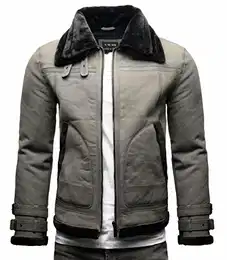 Take Herren Lederjacke Echtleder Shearling Jacke mit Fellbesatz (M, Elephant Grau (Nubukleder))