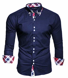 Herren Musteraermel Hemd Dunkelblau M