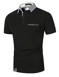 Polo Shirts Herren Kurzarm Golf Poloshirts mit Tasche Gitterstiche Ausschnitt Baumwolle Basic T-Shirt Polohemd Sommer,Schwarz,M