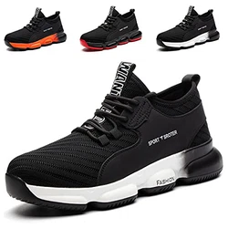 YISIQ Sicherheitsschuhe Herren Damen S3 Arbeitsschuhe Leicht sportlich Atmungsaktiv Schutzschuhe mit Stahlkappen Sneaker Schwarz/Weiß (06)
