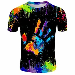 Herren Basic Rundhalsausschnitt Kurzarm T-Shirts Bunt Handabdruck Sommer Bluse Männer 3D Drucken Lustig Shirts Alltag Party Tops (Schwarz,L)