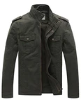WenVen Herren Militär Jacke Klassisch Fracht Jacke Stehkragen Übergangsjacke Leicht Outdoor Jacke Mantel Cargo Stiel Oberbekleidung Grün