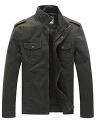 WenVen Herren Militär Jacke Klassisch Fracht Jacke Stehkragen Übergangsjacke Leicht Outdoor Jacke Mantel Cargo Stiel Oberbekleidung Grün