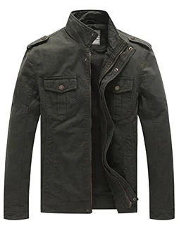 WenVen Herren Militär Jacke Klassisch Fracht Jacke Stehkragen Übergangsjacke Leicht Outdoor Jacke Mantel Cargo Stiel Oberbekleidung Grün