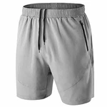 Herren Sport Shorts Kurze Hose Schnell Trocknend mit Reißverschlusstasche Hellgrau