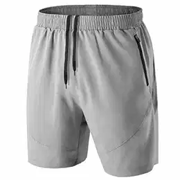 Herren Sport Shorts Kurze Hose Schnell Trocknend Sporthose Leicht mit Reißverschlusstasche(Hellgrau,EU-M/US-S)