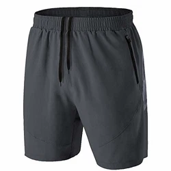Herren Sport Shorts Kurze Hose Schnell Trocknend mit Reißverschlusstasche Dunkelgrau
