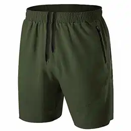 Herren Sport Shorts Kurze Hose Schnell Trocknend Sporthose Leicht mit Reißverschlusstasche(Armeegrün,EU-M/US-S)