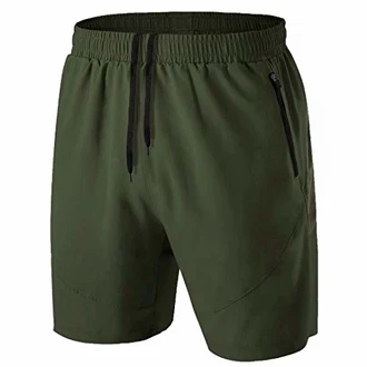 Herren Sport Shorts Kurze Hose Schnell Trocknend mit Reißverschlusstasche Armeegrün
