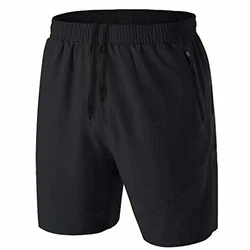 Herren Sport Shorts Kurze Hose Schnell Trocknend mit Reißverschlusstasche Schwarz