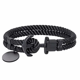 Anker Armband PHREP - Segeltau Ankerarmband aus Nylon in Schwarz mit Ankerschmuck aus Edelstahl (Schwarz) und individueller Wunschgravur auf einem Anhänger - Größe XS
