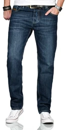Herren Jeans Comfort Fit gerades Bein Komfort-Jeans Denim Jeanshose [AS-202-Dunkelblau-W32-L32]