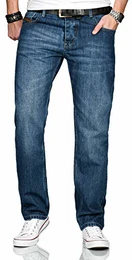 A. Salvarini Designer Herren Jeans Hose Basic Stretch Jeanshose Comfort Fit [AS-201-Mittelblau-W32-L32]
