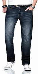Designer Herren Jeans Hose Basic Jeanshose gerades Bein Comfort Fit, 32W / 32L, Dunkelblau