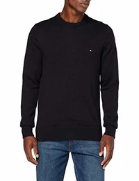 Herren Pima Cotton Cashmere Crew Neck Pullover, Black Heather, M