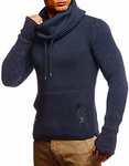 Leif Nelson Herren Pullover mit Schalkragen Slim Fit LN5060 Dunkel Blau