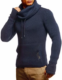 Leif Nelson Herren Pullover Pulli Strickpullover mit Schalkragen Wintepullover Slim Fit Dunkel Blau Medium
