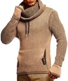 Herren Pullover Pulli Strickpullover mit Schalkragen Winterpullover Slim Fit Braun Ecru Medium
