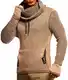 Leif Nelson Herren Pullover Pulli Strickpullover mit Schalkragen Winterpullover Slim Fit Braun Ecru Medium