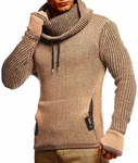 Leif Nelson Herren Pullover mit Schalkragen Slim Fit LN5060 Braun/Ecru
