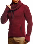 Leif Nelson Herren Pullover mit Schalkragen Slim Fit LN5060 Bordeaux/Schwarz (LN5060)