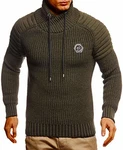 Leif Nelson Herren Strickpullover Schalkragen LN5235 Khaki/Schwarz (LN5235)