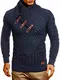 Leif Nelson Herren Pullover Pulli Strickpullover mit Schalkragen Winterpullover Slim Fit LN5255 Dunkel Blau Medium
