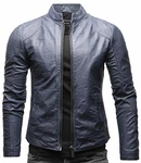 Crone Ivar Herren Lederjacke Cleane Basic Echtleder Jacke Stahlblau