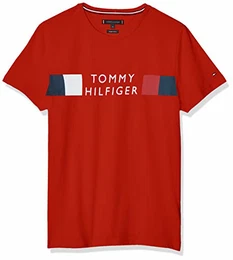 Herren Crew Hals Streifen Logo T-Shirt M Rot