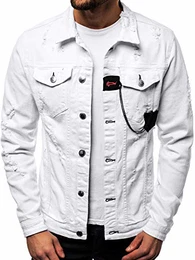 Herren Jeansjacke Jacke Jeans Übergangsjacke Sommerjacke Frühlingsjacke Herbstjacke Vintage Herrenjacke Herbst Übergangs Denim Bikerjacke Jacket Übergangs G/600 WEIẞ M