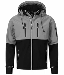 Herren Softshell Jacke Outdoor Jacke Windbreaker Übergangsjacke Anorak Kapuze Regenjacke Winterjacke Herrenjacke Jacket H-222 Grau M