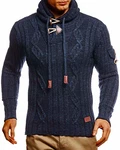 Leif Nelson Herren Hoodie Pullover mit Kapuze Slim Fit LN5400 Schwarz/Blau