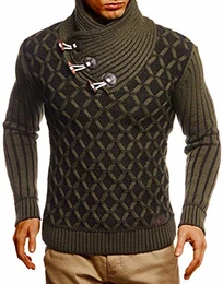 Herren Pullover Pulli Strickpullover mit Schalkragen Winterpullover Slim Fit Khaki Schwarz X-Large
