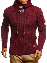 Herren Hoodie Pullover mit Kapuze Schwarzer Männer Strickpullover Winterpullover Kapuzenpullover Pulli Slim Fit Langarm LN5400 Bordeaux Schwarz X-Large