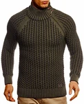 Leif Nelson Herren Pullover Rollkragen Slim Fit LN5295 Khaki/Schwarz (LN5295)
