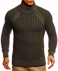 Leif Nelson Herren Pullover Rollkragen Slim Fit LN5295 Khaki/Schwarz (LN5295)