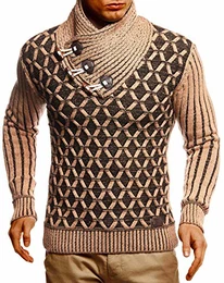 Herren Pullover Pulli Strickpullover mit Schalkragen Winterpullover Slim Fit LN5385 Braun Schwarz X-Large