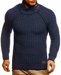 Leif Nelson Herren Pullover Rollkragen Slim Fit LN5295 Blau (LN5295)