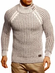 Leif Nelson Herren Pullover Rollkragen Slim Fit LN5295 Tan/Choclate (LN5295)