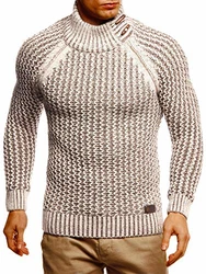 Leif Nelson Herren Pullover Rollkragen Slim Fit LN5295 Tan/Choclate (LN5295)