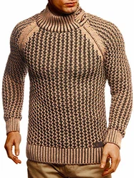 Leif Nelson Herren Pullover Rollkragen Slim Fit LN5295 Braun/Schwarz (LN5295)