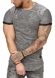 Herren T-Shirt Kurzarm Weiter Ausschnitt Oversize Tee Modell 1494 Antrazit M