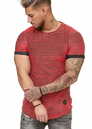 Herren T-Shirt Kurzarm Weiter Ausschnitt Oversize Tee Modell 1494 Rot M