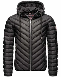 Navahoo Herren Übergangsjacke Steppjacke mit Kapuze B837 Schwarz (B837-Fey)