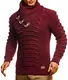 Leif Nelson Herren Strickpullover Pullover Schalkragen Slim Fit Männer Pulli Winter Slim Fit LN-5575 Bordeaux Schwarz Medium