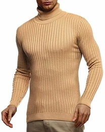 Herren Strickpullover Warmer Pullover mit Rollkragen Rollkragenpullover für Männer Pulli für Winter Rolli LN2115 M Beige