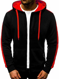 Herren Kapuzenpullover Sweatjacke Sweatshirt Farbvarianten Kapuzenjacke Kapuzenpulli mit Reißverschluss Langarm Hoodie Sport Style Casual Fitness Training Basic 777/7471B SCHWARZ-ROT M
